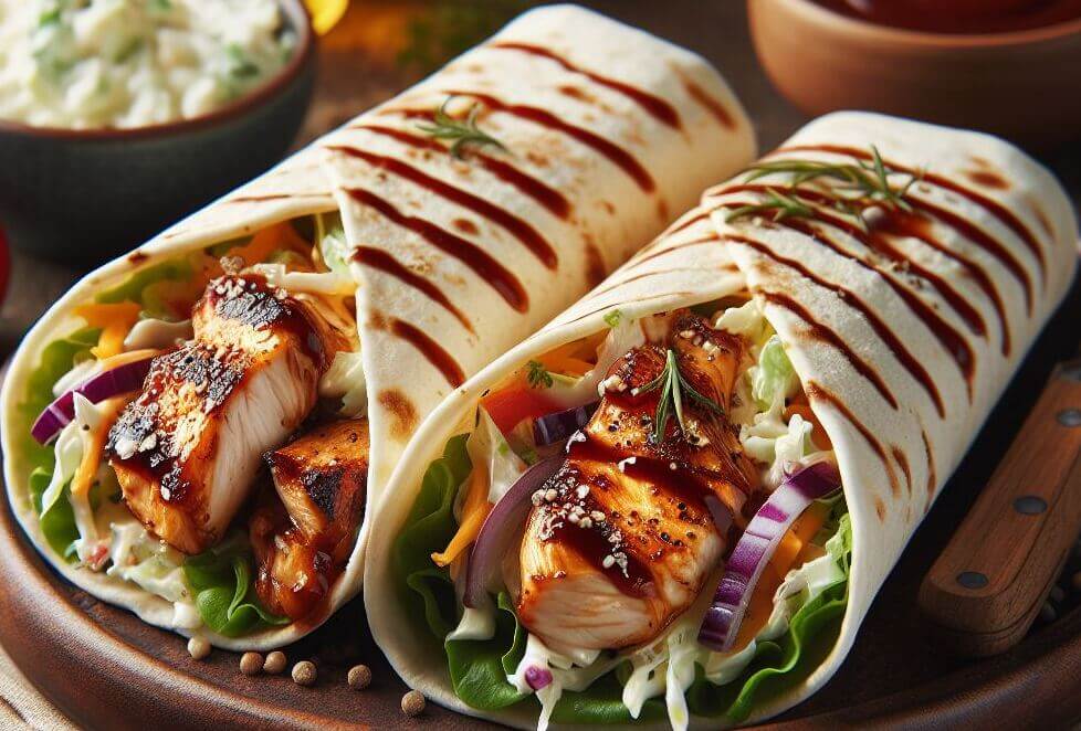 BBQ chicken wraps with coleslaw