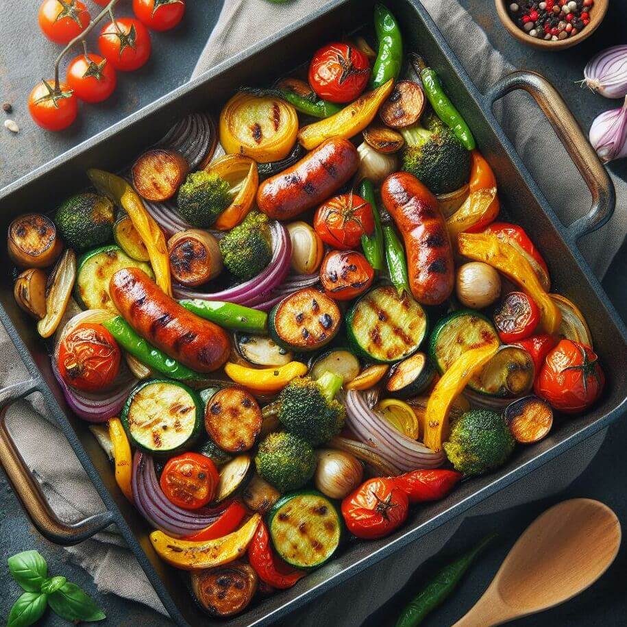 One-pan roasted vegetables with sausage